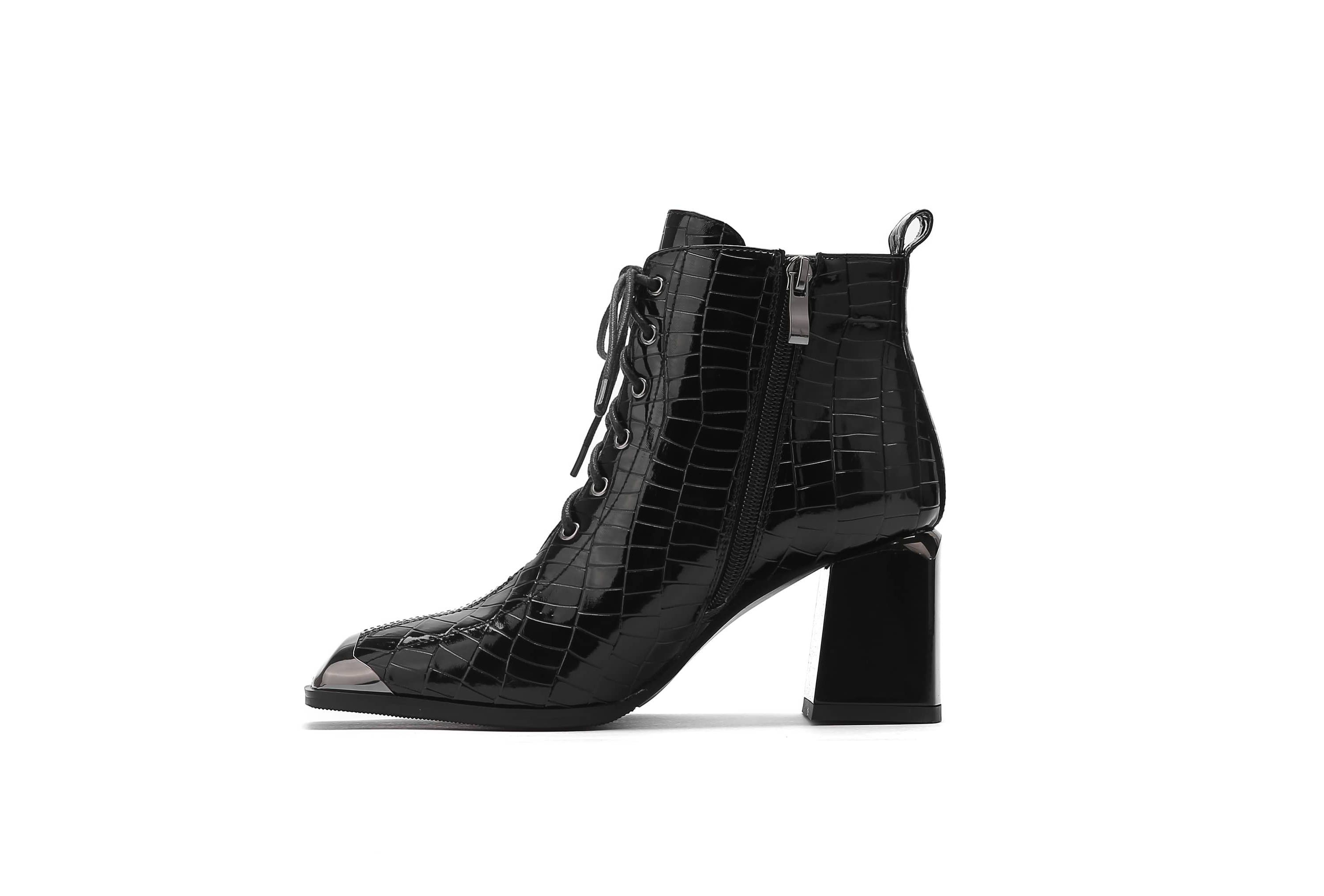 Fantastic, Croc Patent Lace-Up Bootie