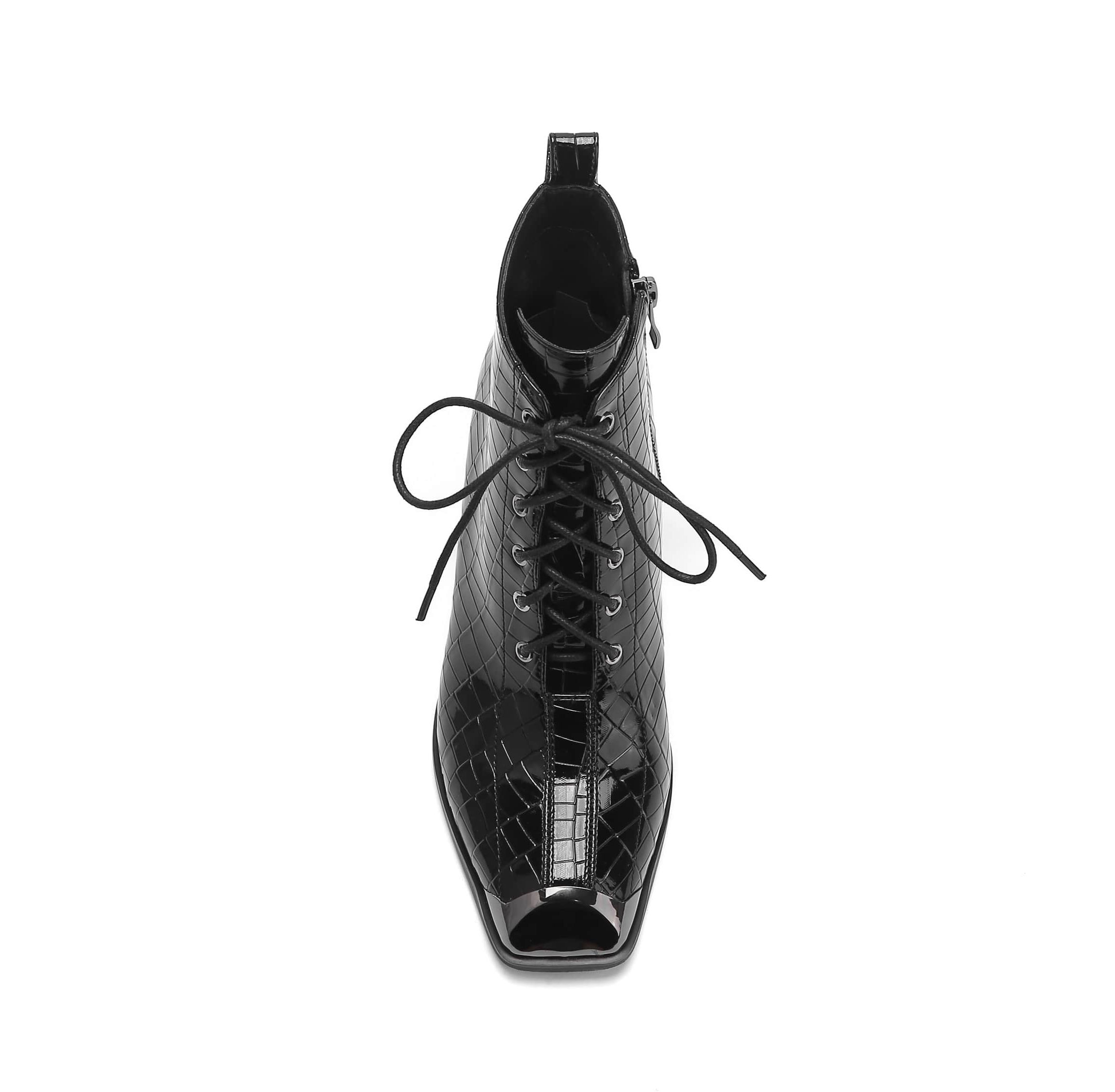 Fantastic, Croc Patent Lace-Up Bootie