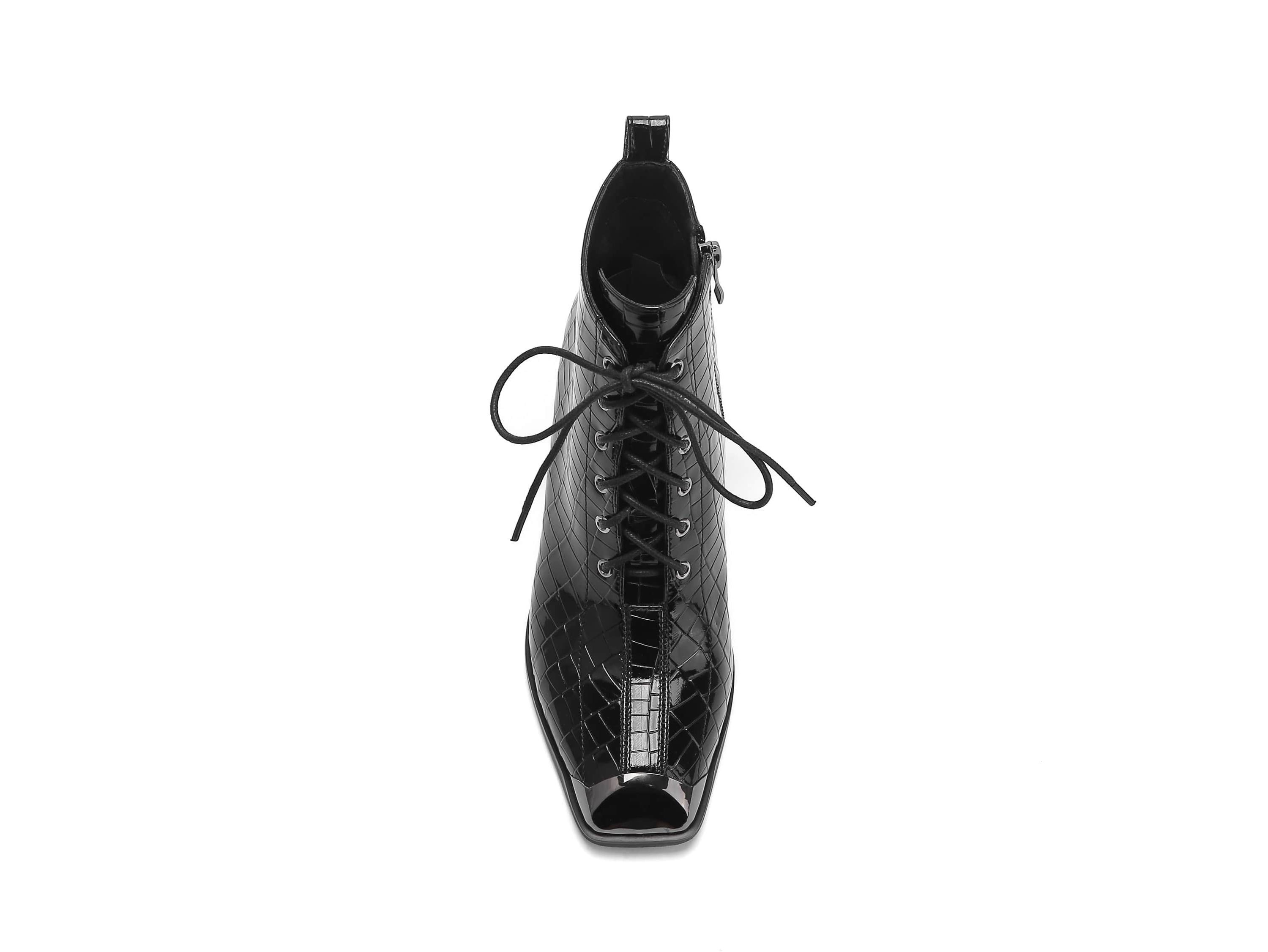 Fantastic, Croc Patent Lace-Up Bootie
