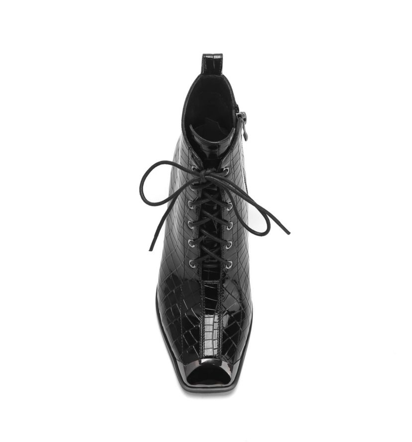 Fantastic, Croc Patent Lace-Up Bootie