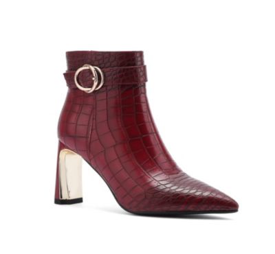 Ninety Union Women's Groovy Metallic Heel Croc Bootie, Burgundy, 12M