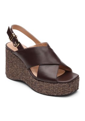 New Directions Women's Nancy Platform Wedge Sandals, Brown, 11M