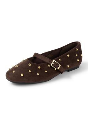 Nicole Miller New York Women's Fiona Studded Flats, Brown, 9.5M