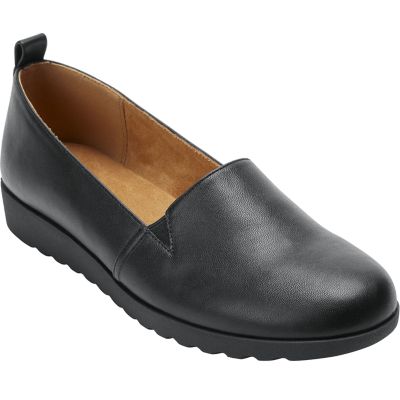 Comfortview Women's The June Leather-Like Slip On Flat, Black, 9M