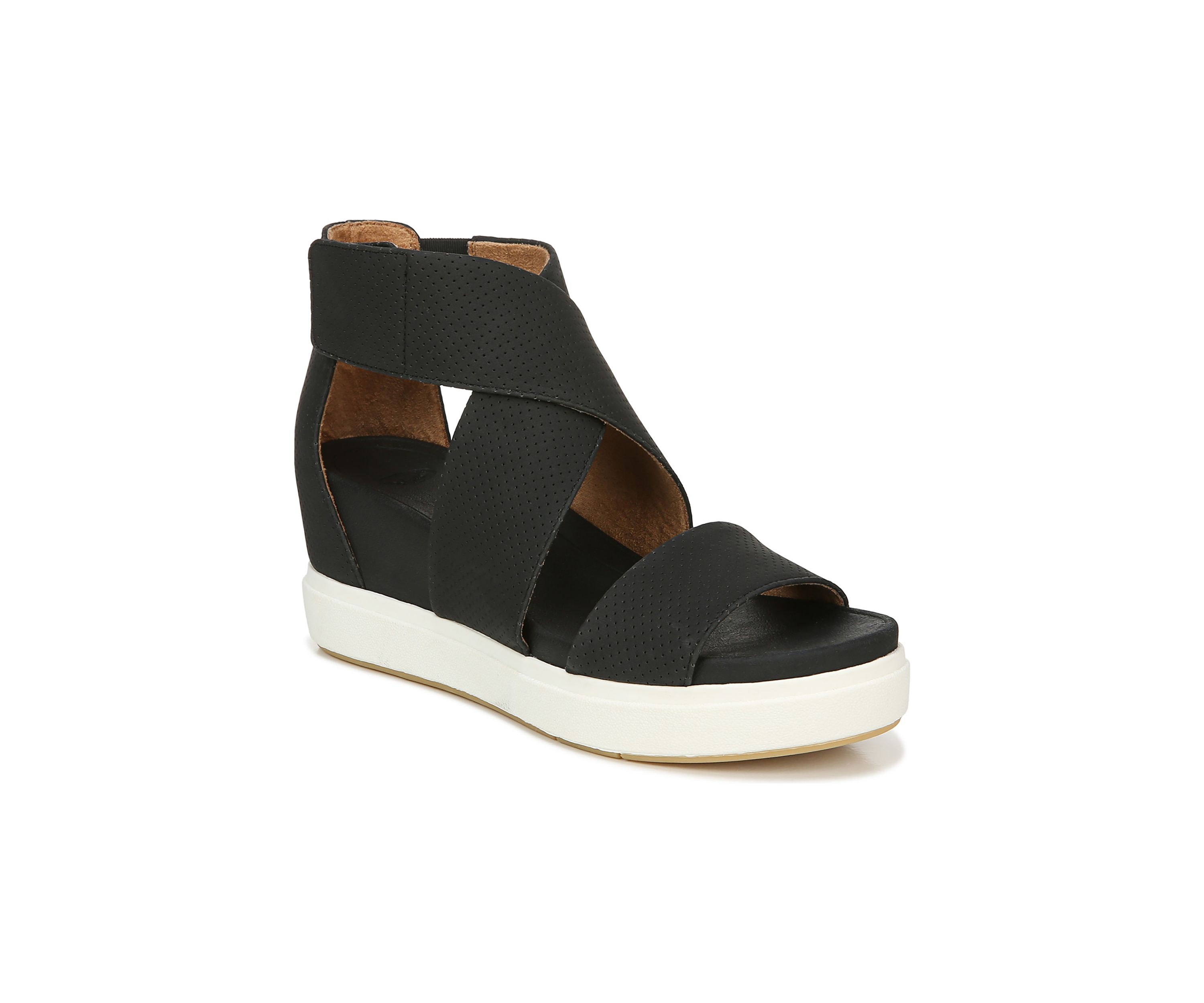 Sheena Strappy Sandals - Black, Smooth Perforated