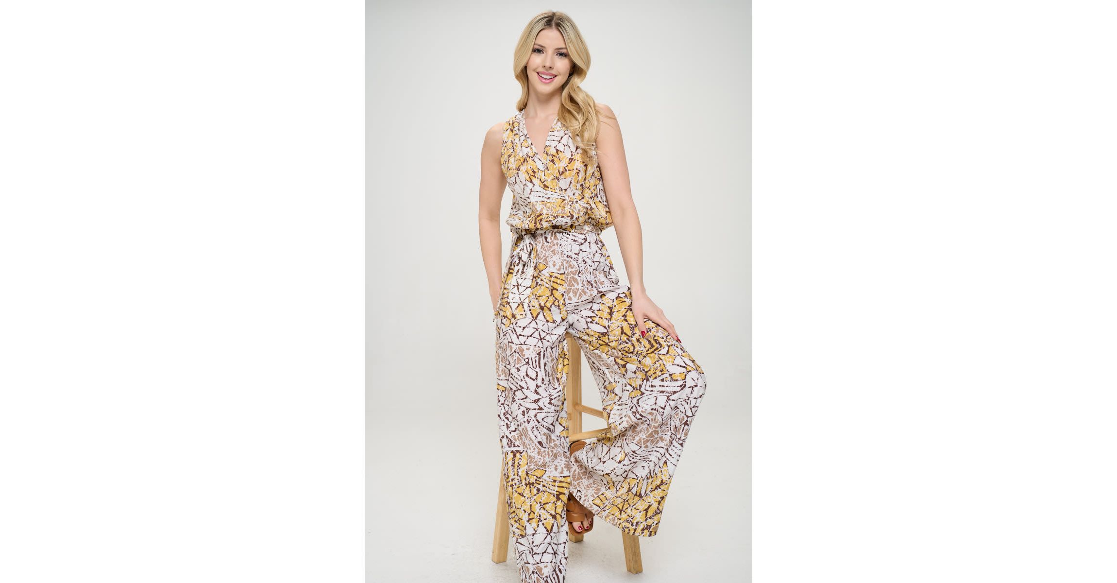 SURPLICE SLEEVELESS JUMPSUIT