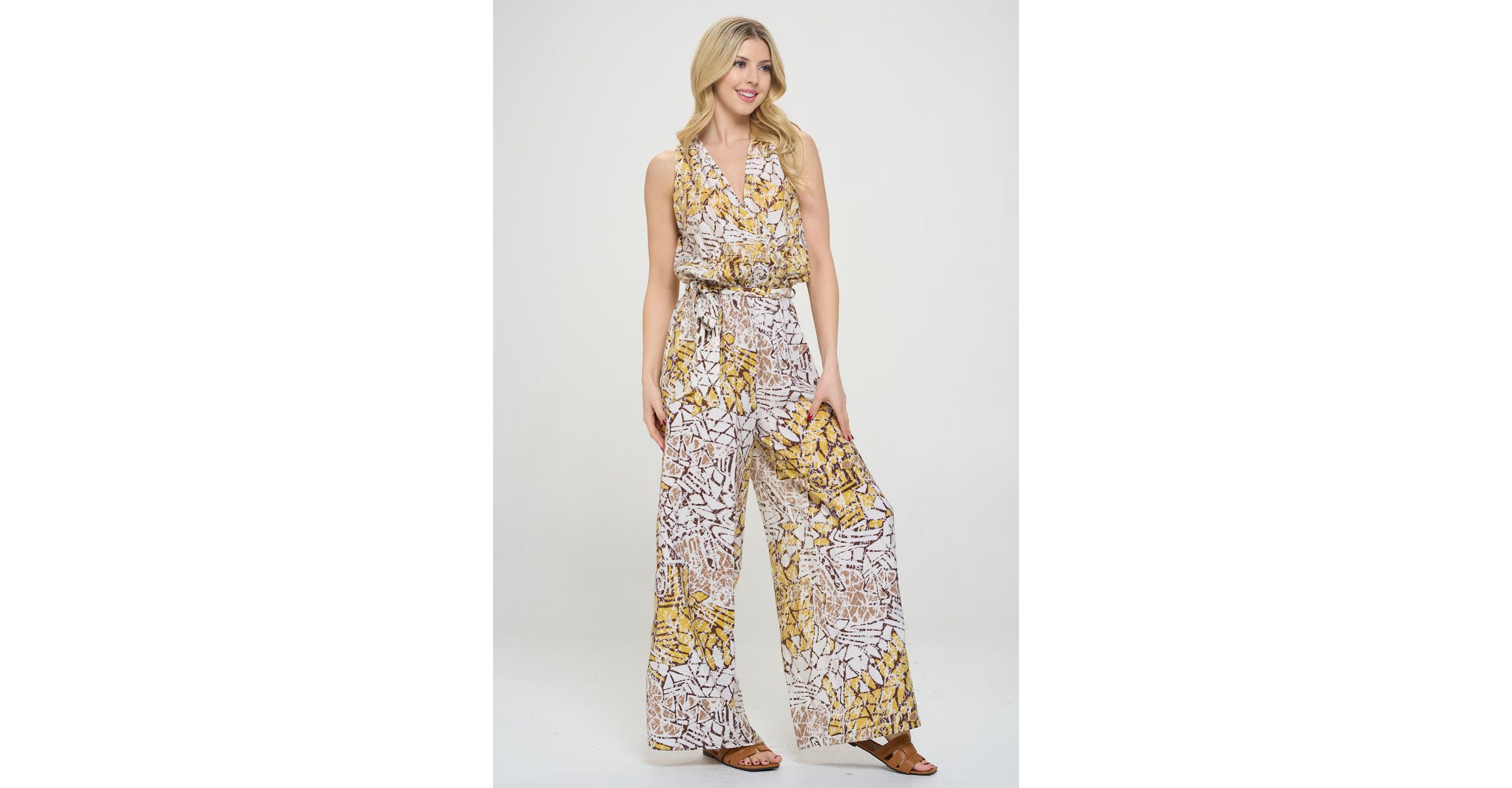 SURPLICE SLEEVELESS JUMPSUIT