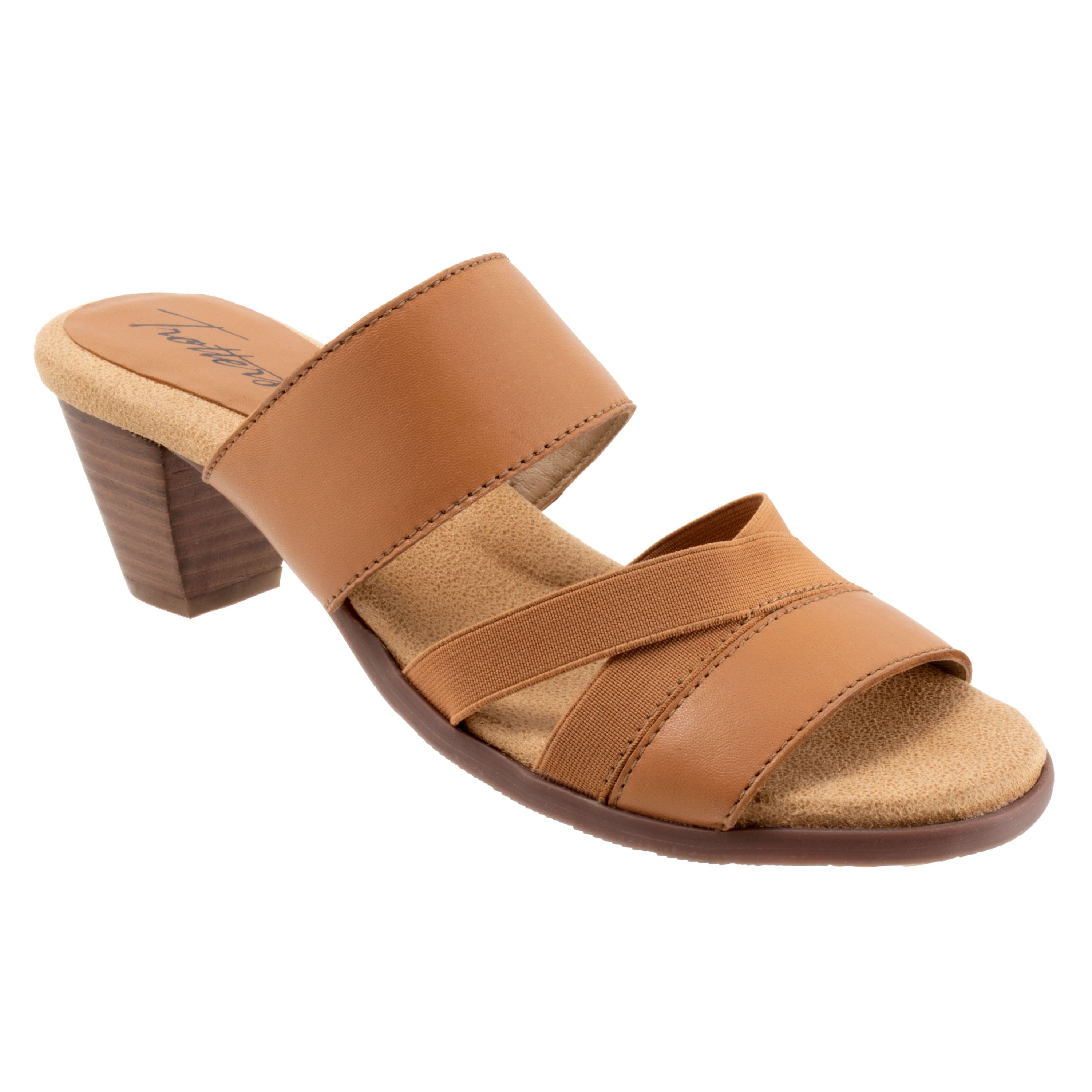 The Maxine has crossing stretch straps as well as an elastic v-gore for a comfortable fit. Maxines easygoing style and stacked heel keeps thing playful and chic.