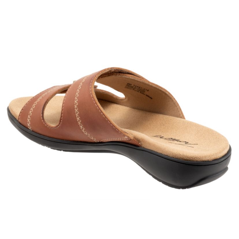 The Ruthie Stitch sandal has everything you love (fully adjustable straps, comfortable footbed) about the Ruthie sandal now with a stitch pattern on the straps topped off with a large ornament.