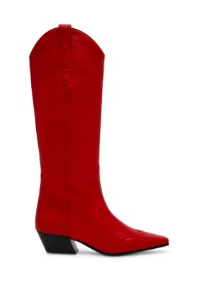 Steve Madden Women s Dollie Leather Boots Red Knee Boots 8