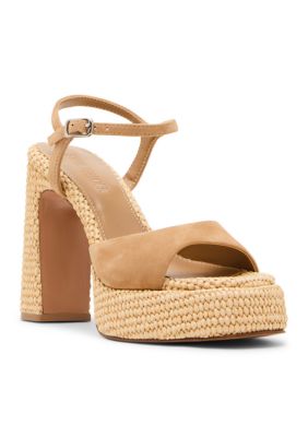 Steve Madden Women's Liandra Raffia Platform Sandals, Tan, 9.5M