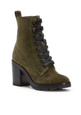 Frye Women's Danica Lug Combat Boot - Oiled Suede, Side Zip, 3" Heel