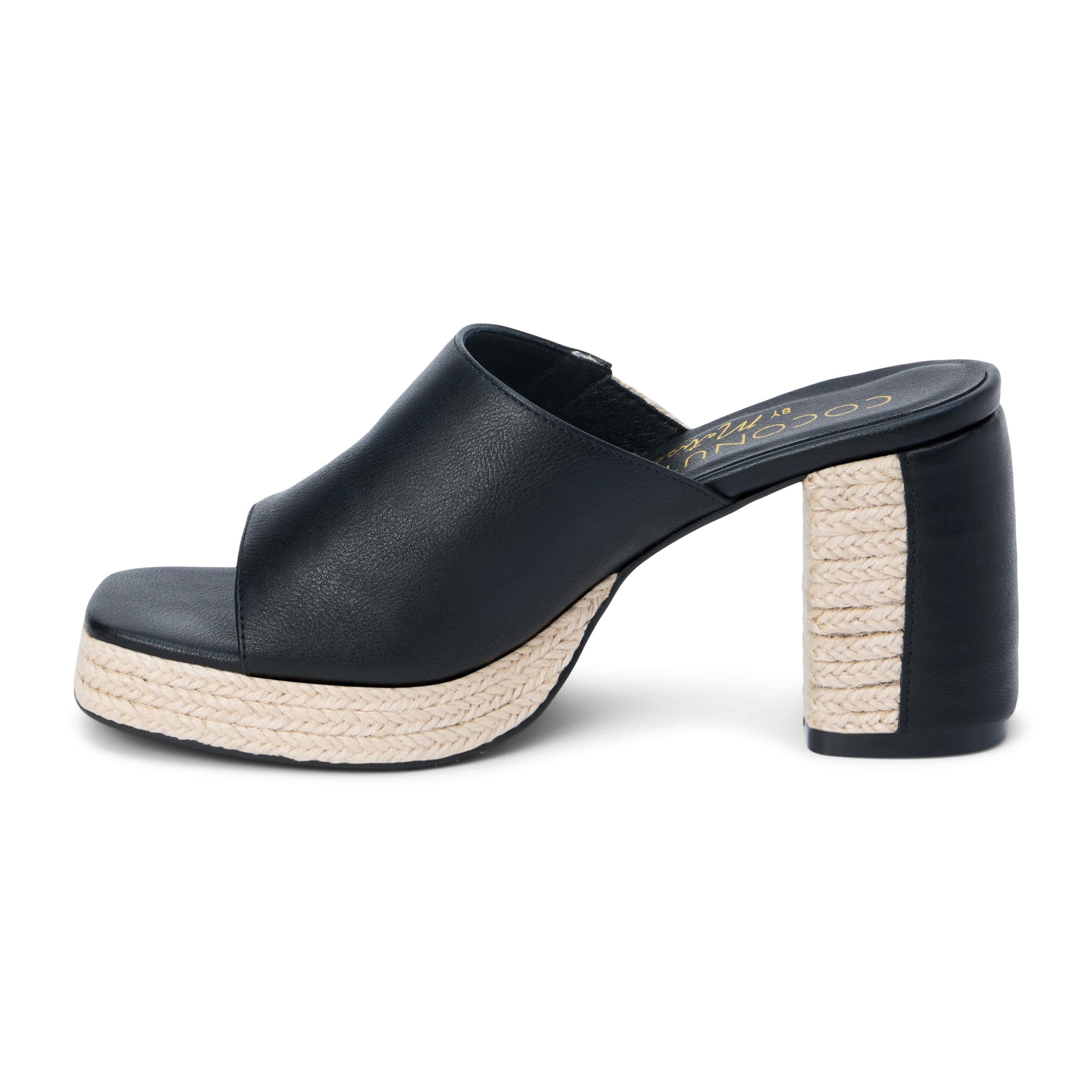 Vegan, platform heeled sandal.
