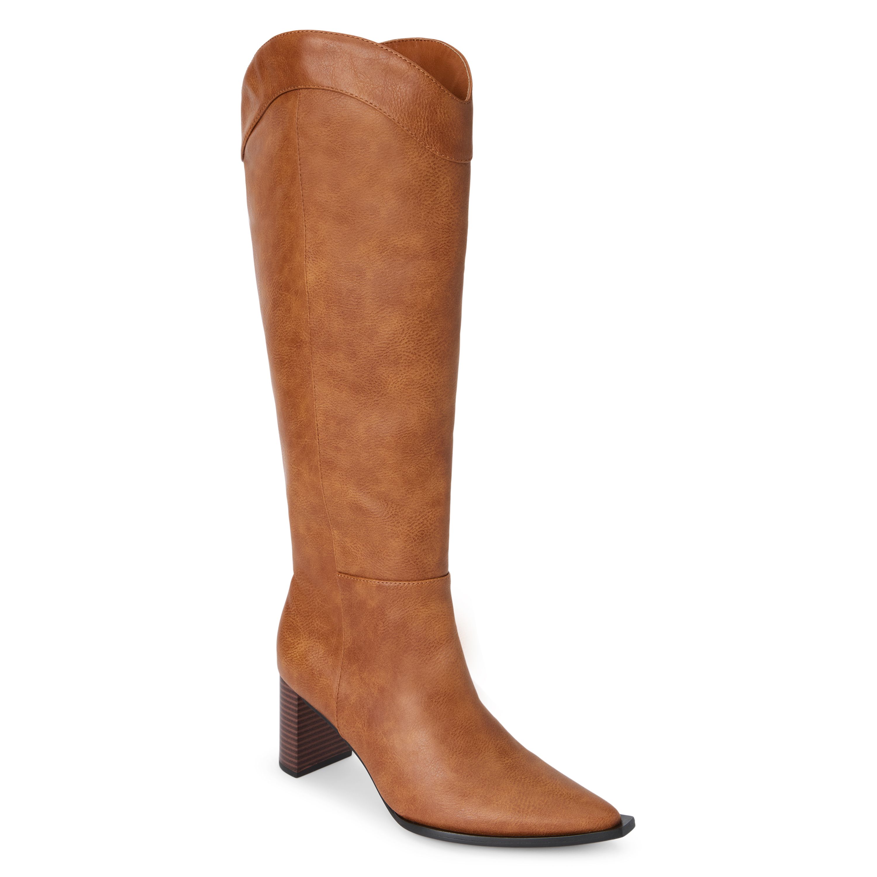 Knee high western-inspired boot on straight heel.