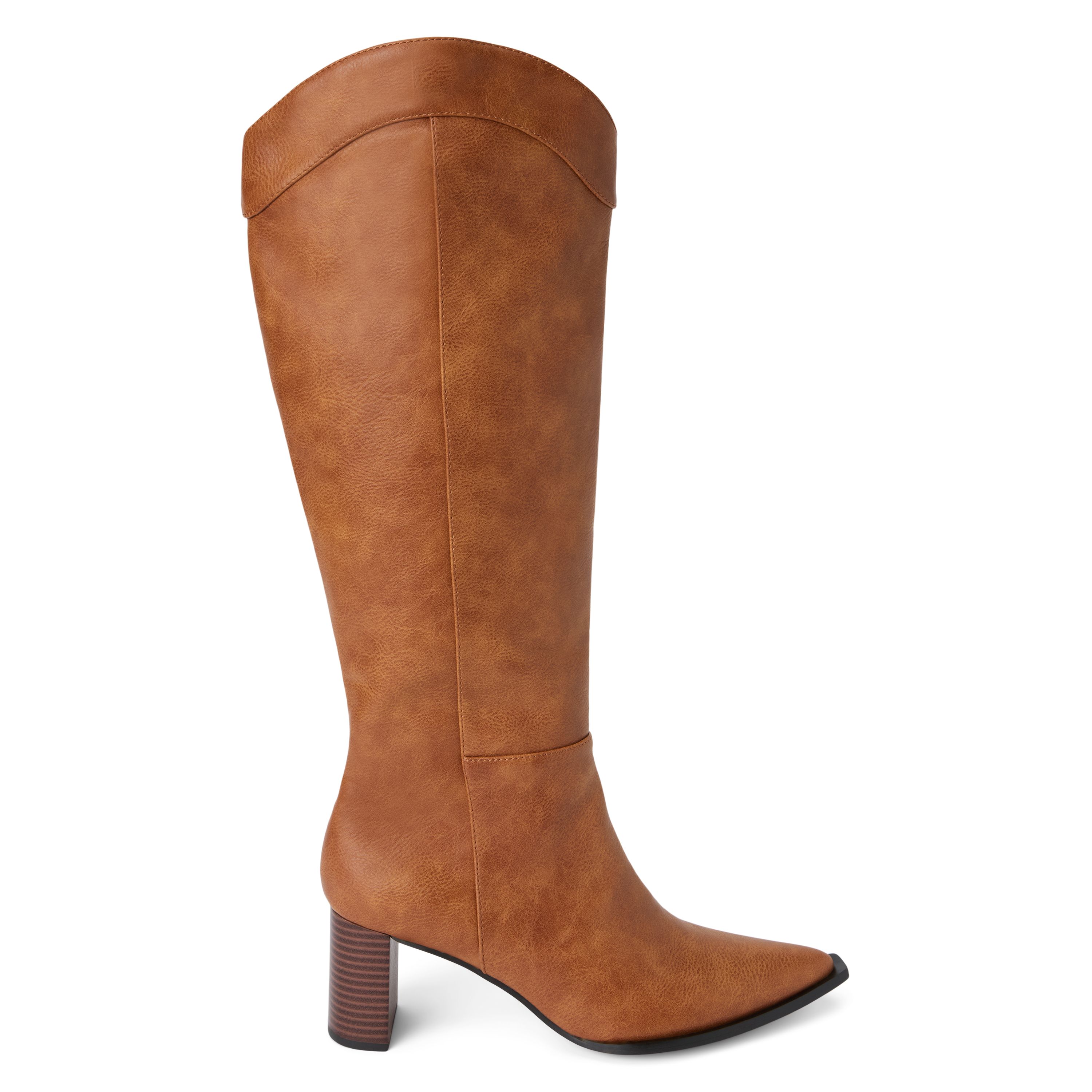 Knee high western-inspired boot on straight heel.