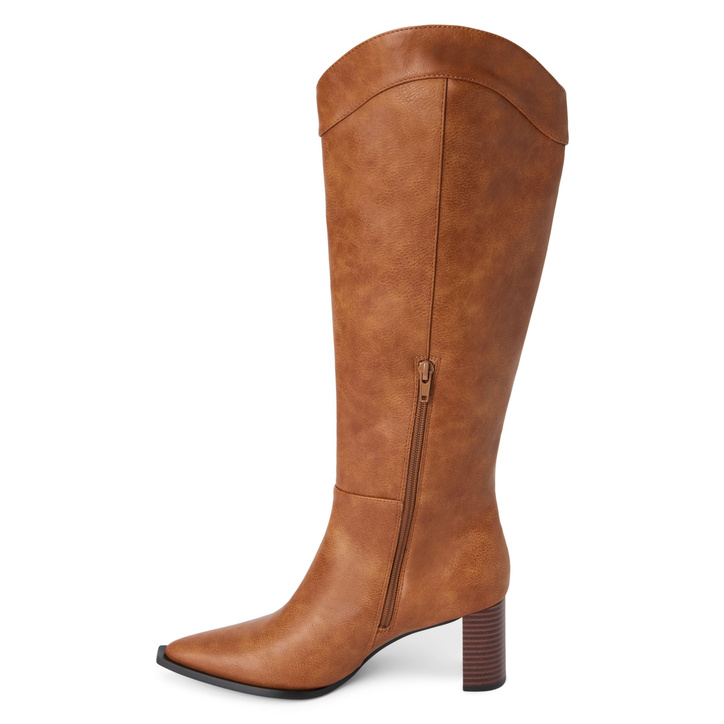 Knee high western-inspired boot on straight heel.
