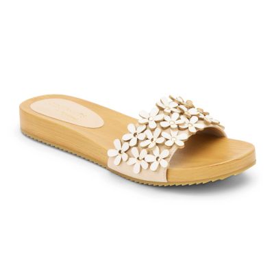 Coconuts by Matisse Women's Vegan One-Band Sandals with Flower Appliqué, White, 9M