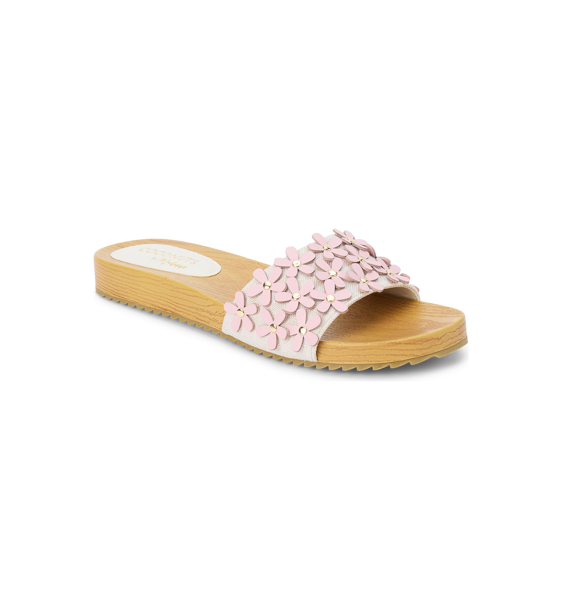 Vegan One-Band Sandals with Flower Appliqué