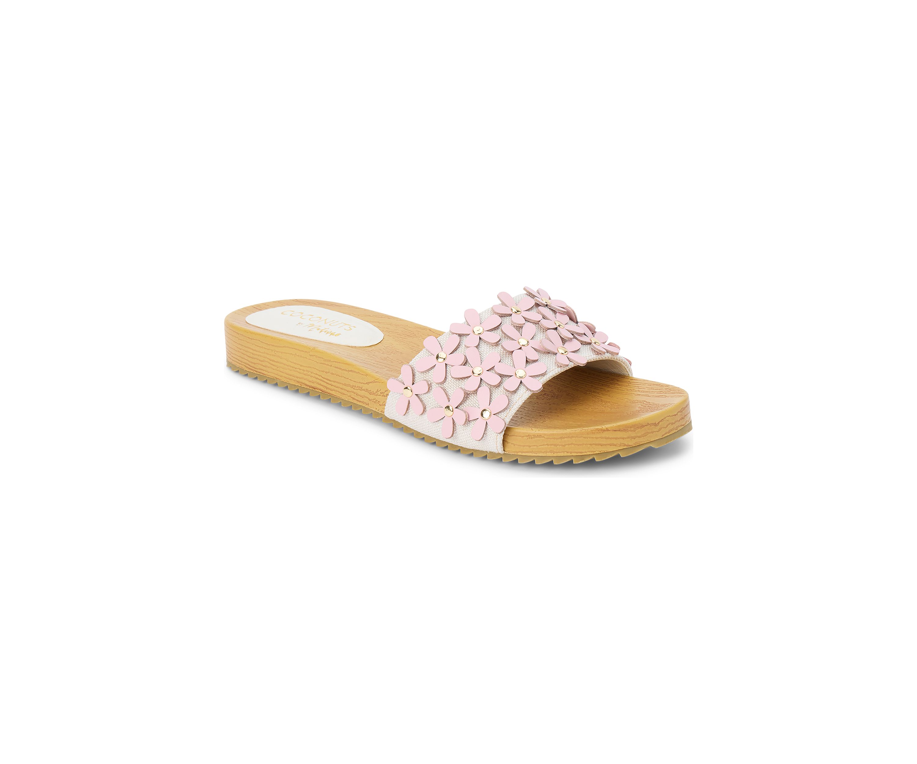 Vegan One-Band Sandals with Flower Appliqué