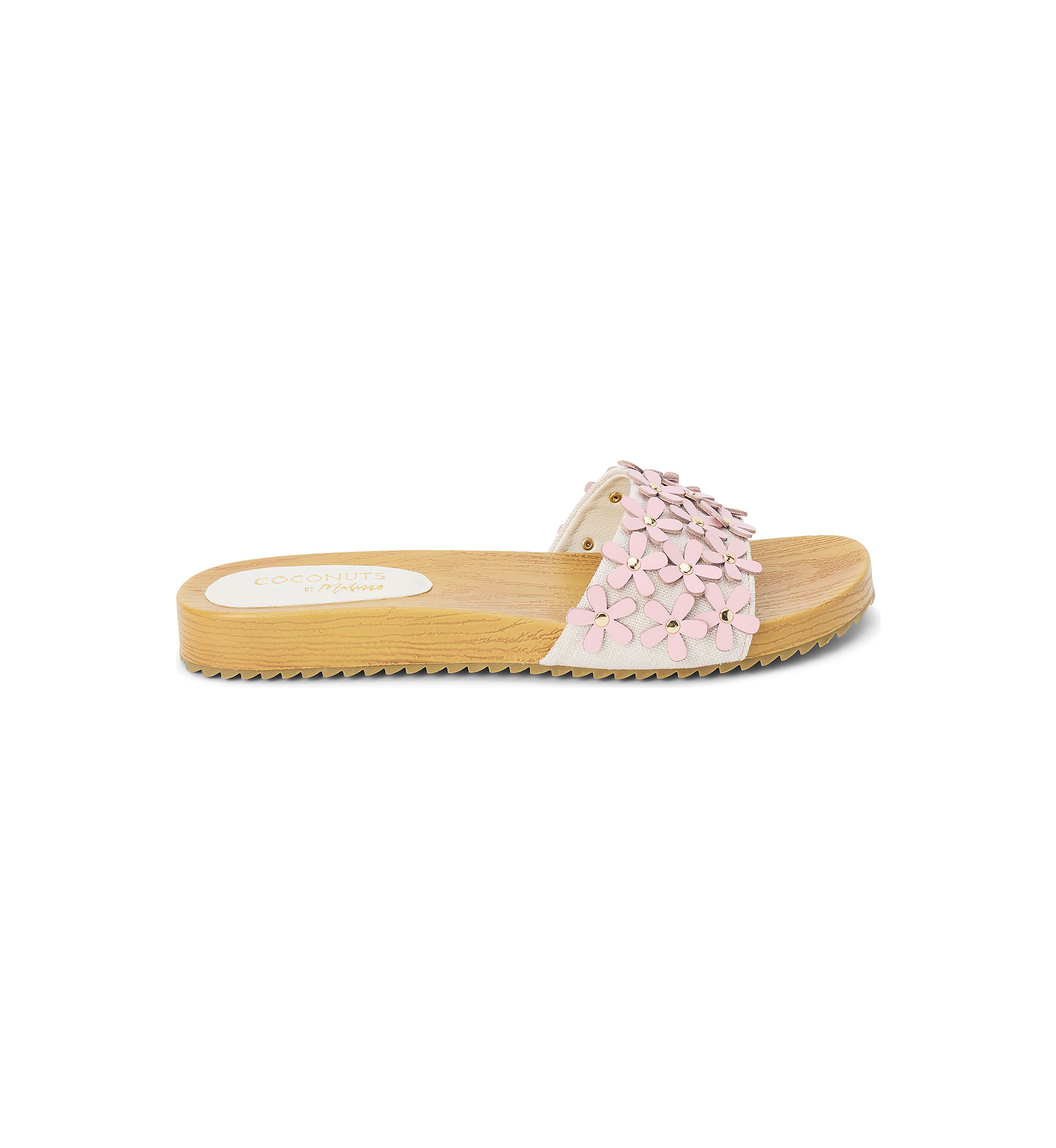 Vegan One-Band Sandals with Flower Appliqué