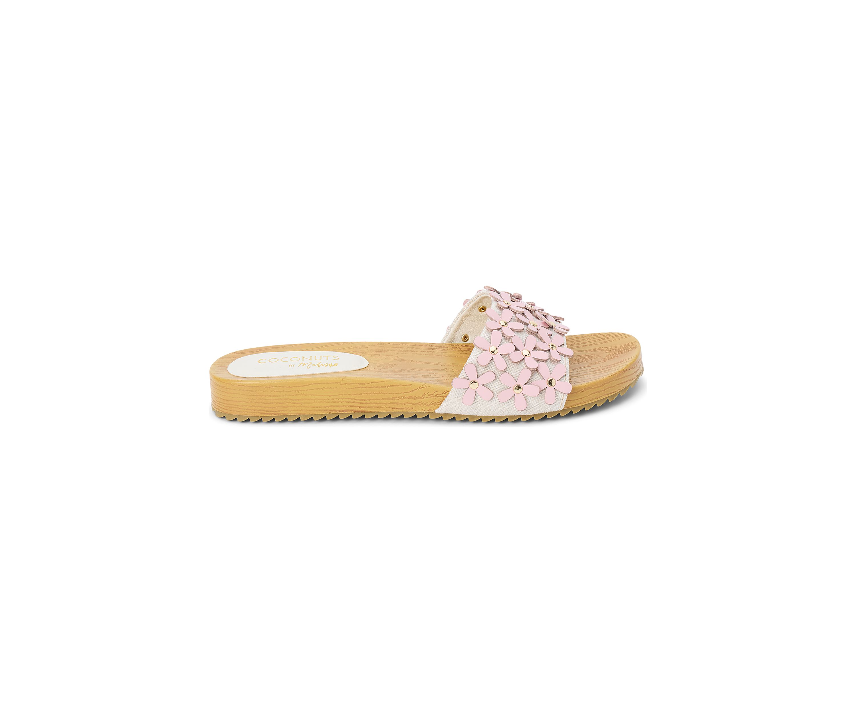 Vegan One-Band Sandals with Flower Appliqué