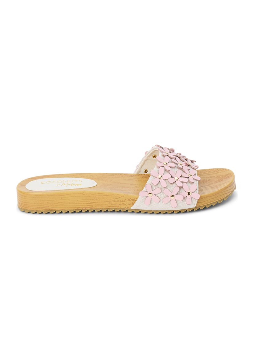 Vegan One-Band Sandals with Flower Appliqué