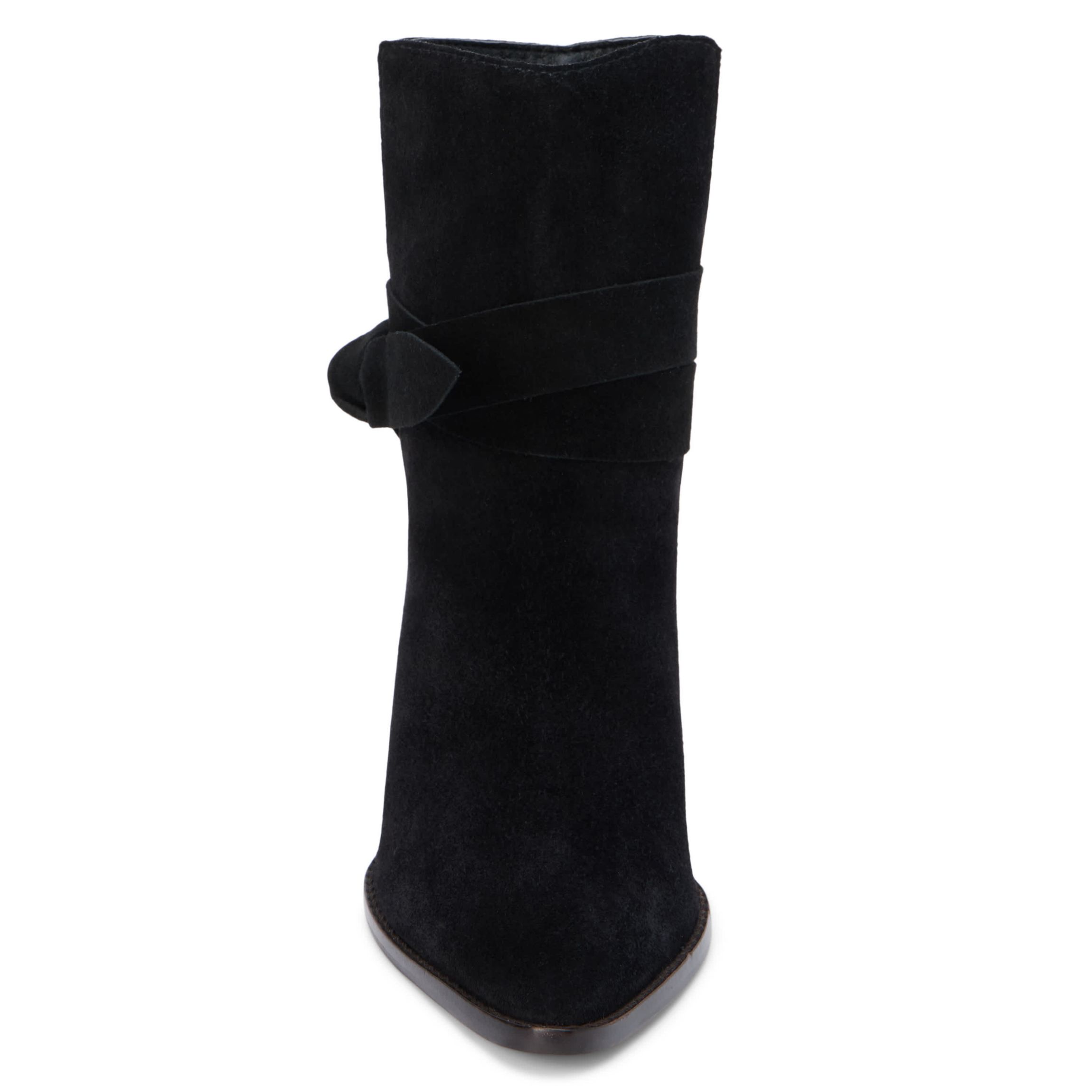 Western-inspired ankle boot with wrap tie detail.