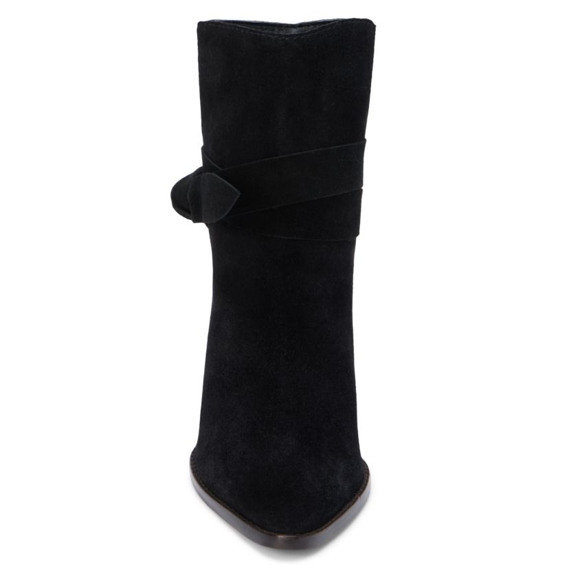 Western-inspired ankle boot with wrap tie detail.