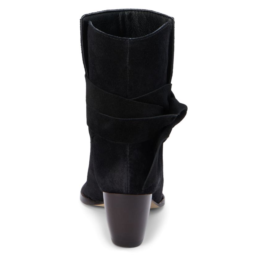 Western-inspired ankle boot with wrap tie detail.