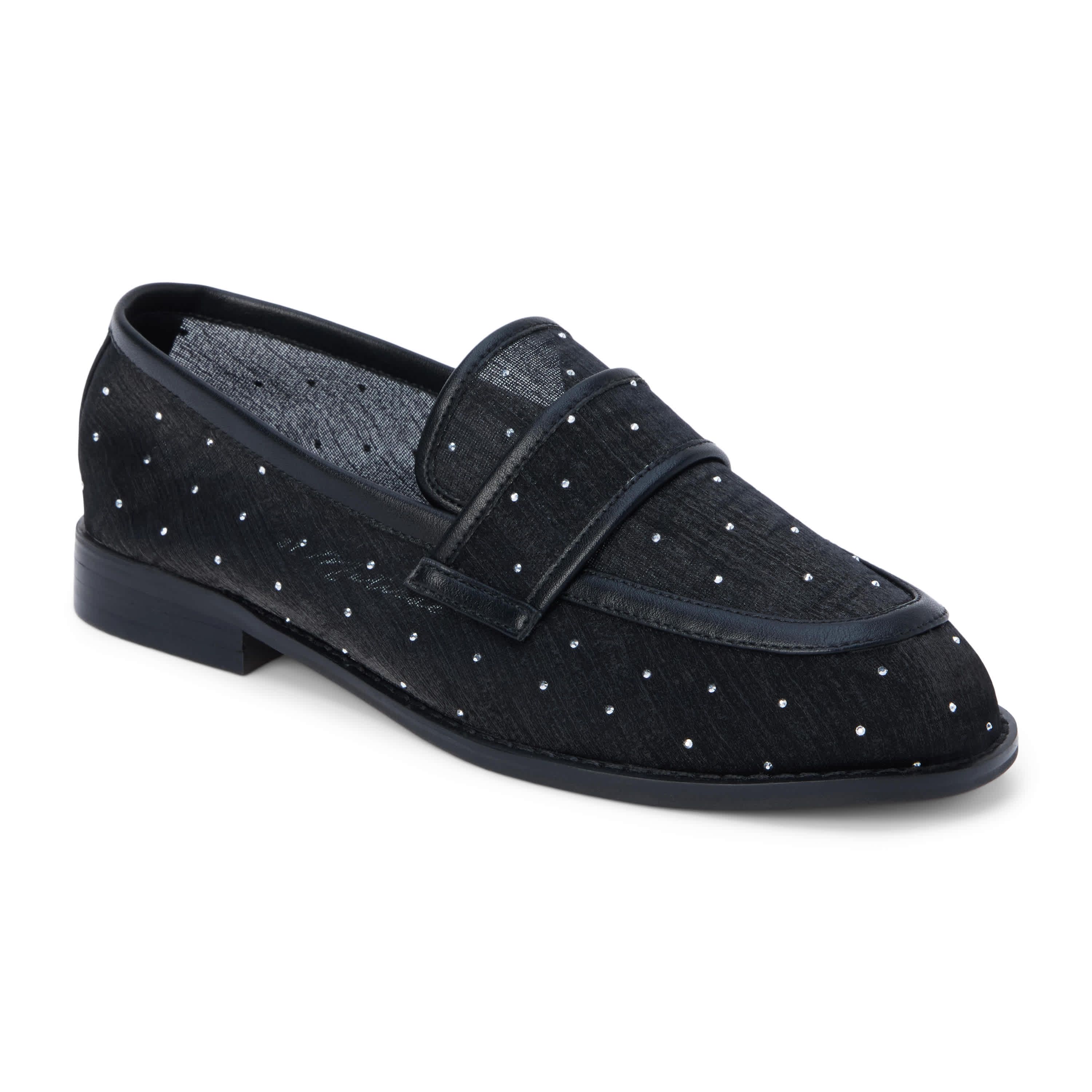 Vegan mesh loafer with rhinestone detail.