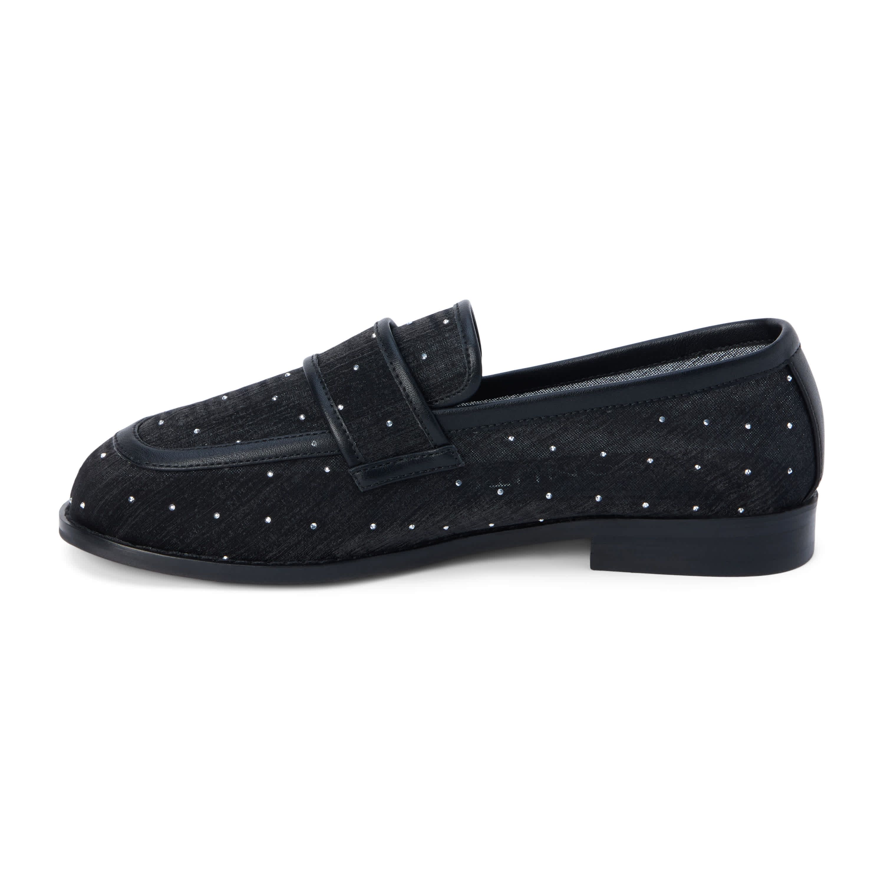Vegan mesh loafer with rhinestone detail.