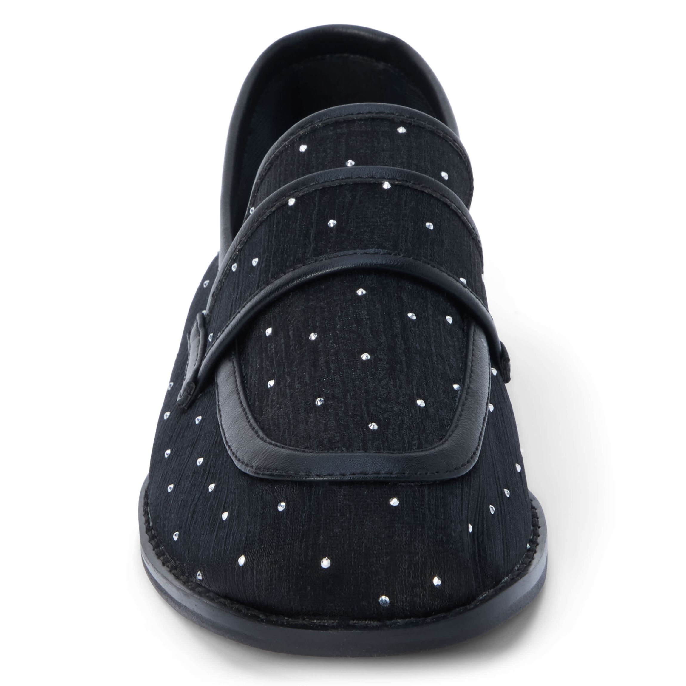 Vegan mesh loafer with rhinestone detail.