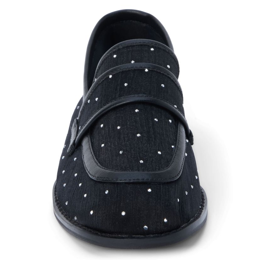 Vegan mesh loafer with rhinestone detail.