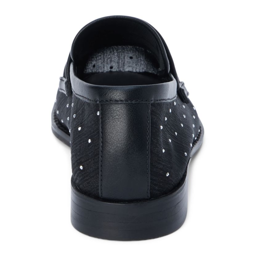 Vegan mesh loafer with rhinestone detail.