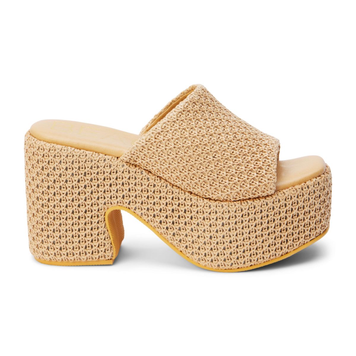 Vegan, one band chunky platform heel.