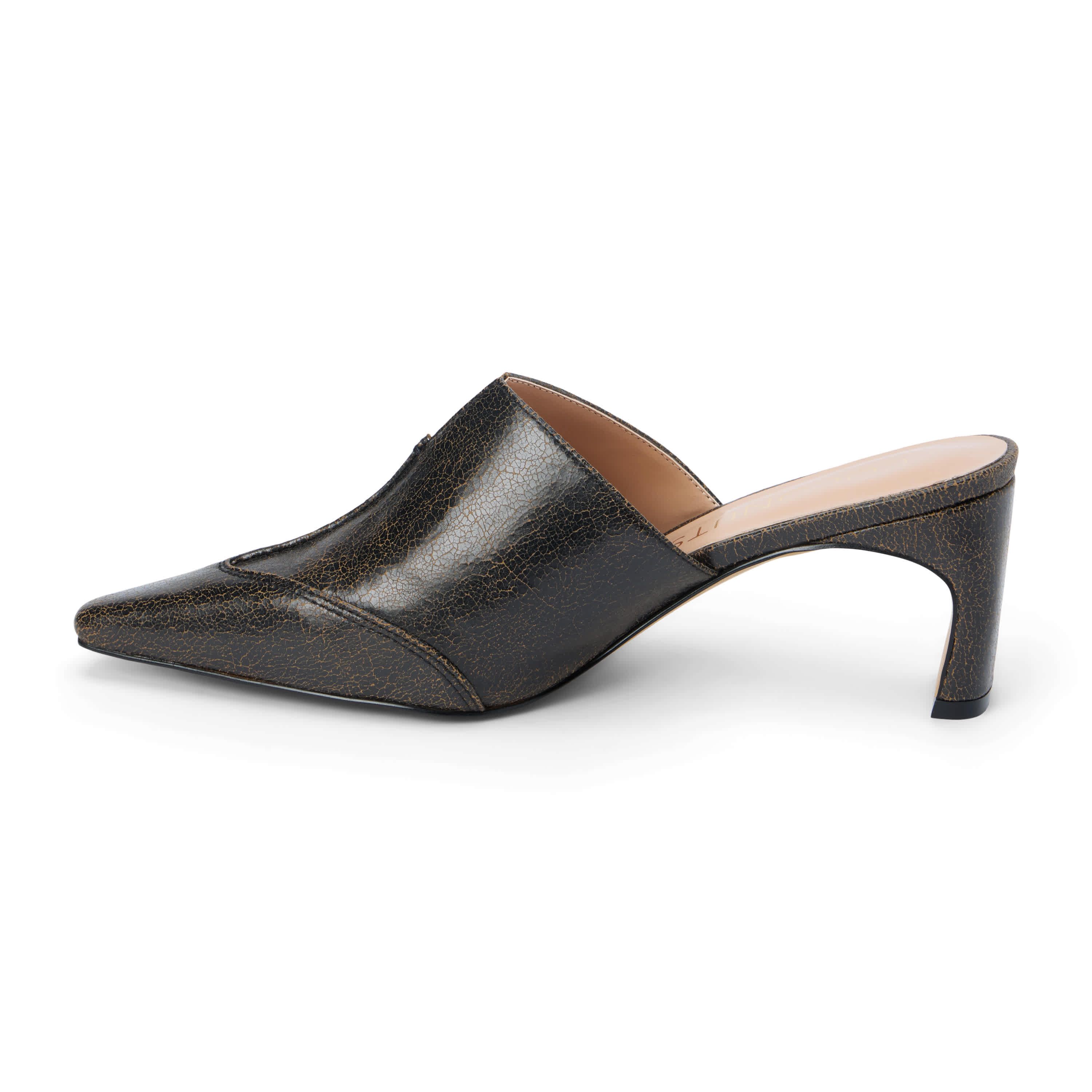 Vegan mule with architectural heel.