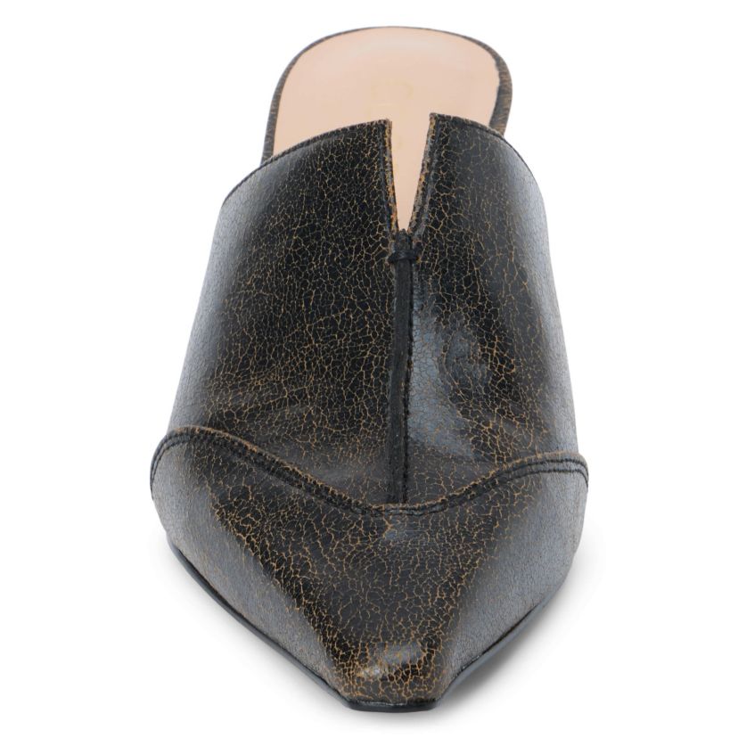 Vegan mule with architectural heel.