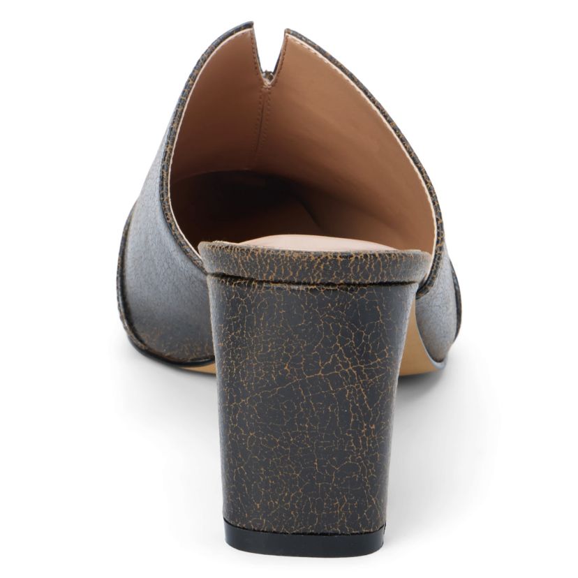 Vegan mule with architectural heel.
