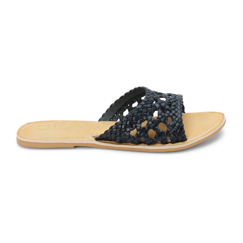 One band, woven slide sandal.