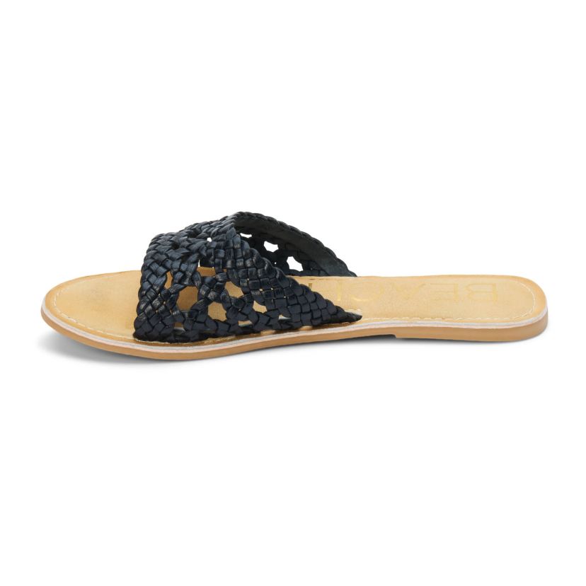 One band, woven slide sandal.