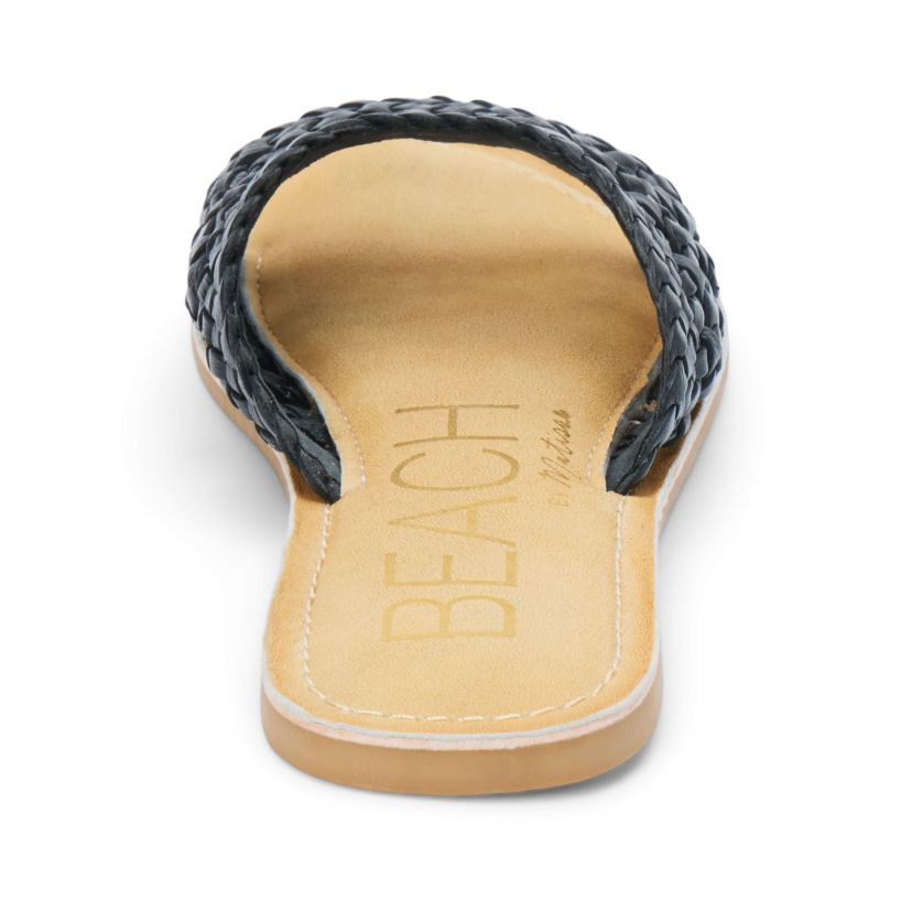 One band, woven slide sandal.