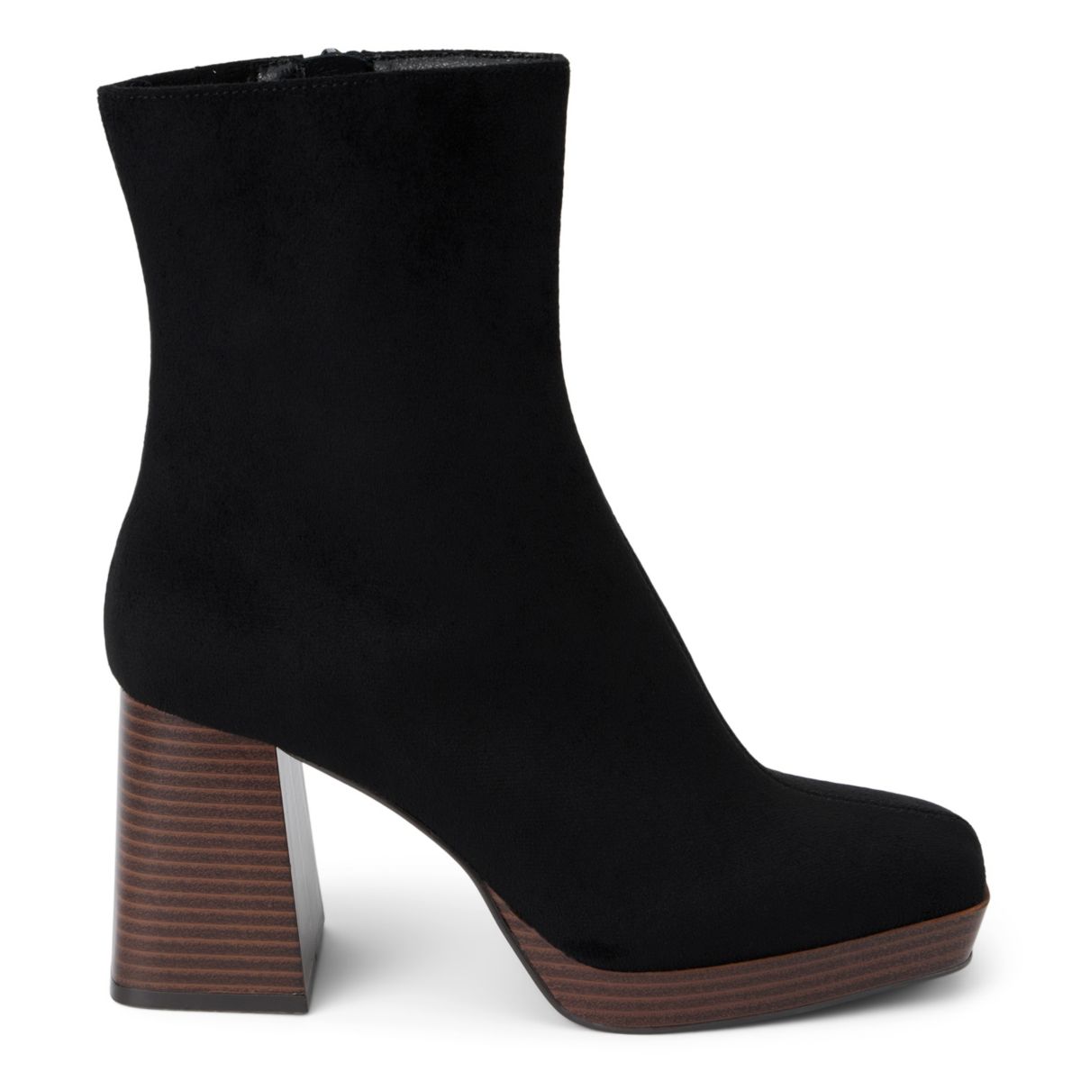 Platform anke boot with a squared toe.