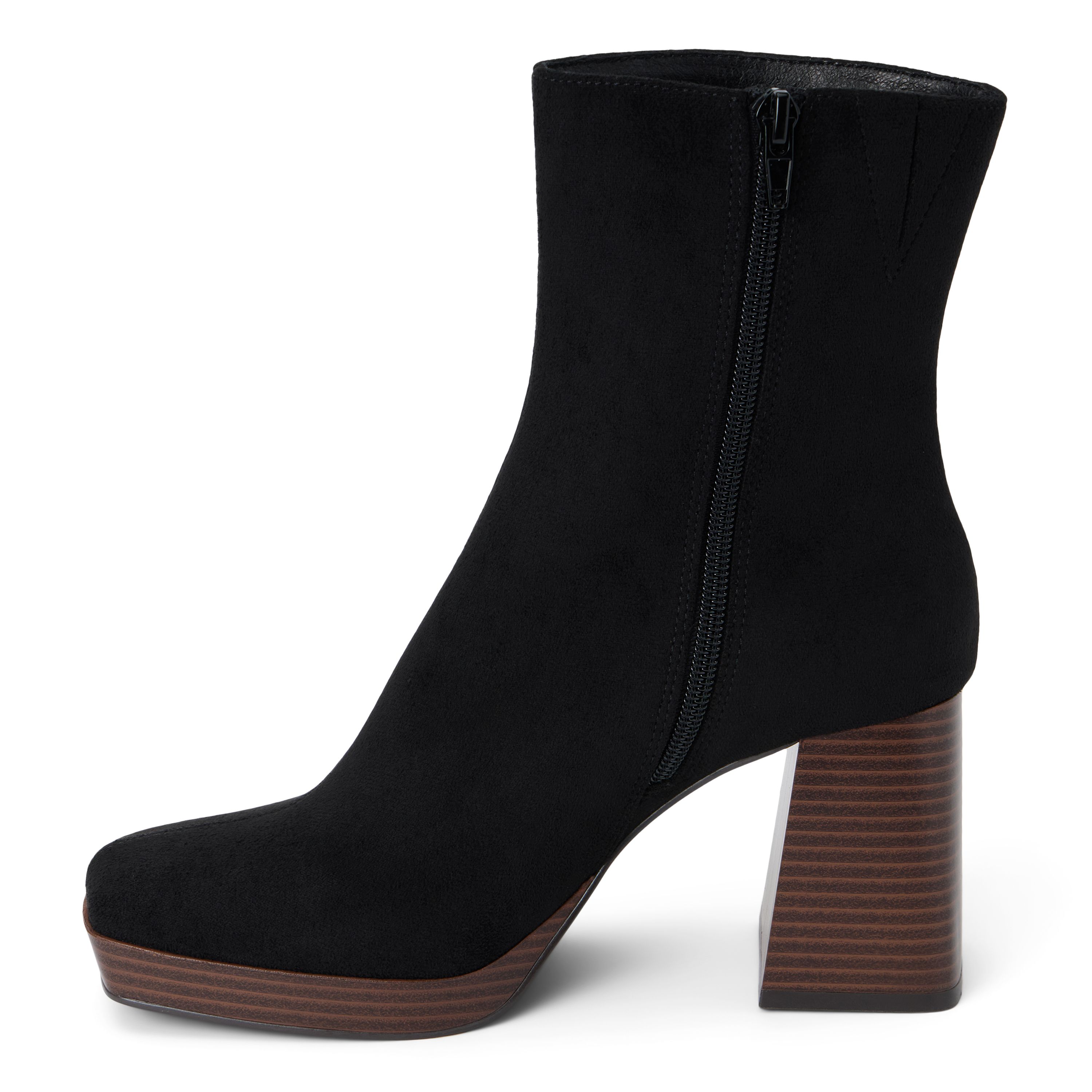 Platform anke boot with a squared toe.