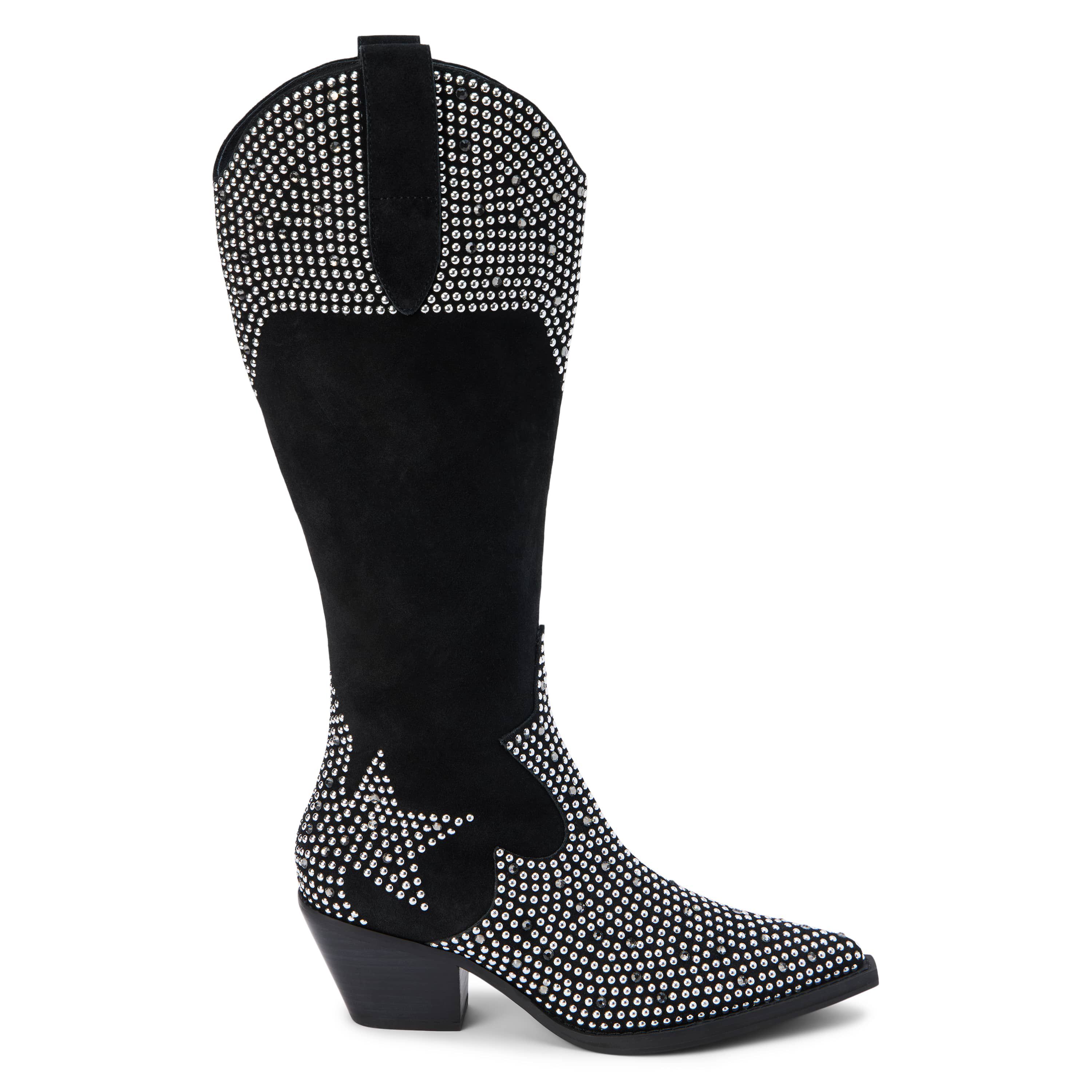 Western-inspired knee high boot with stud detail.