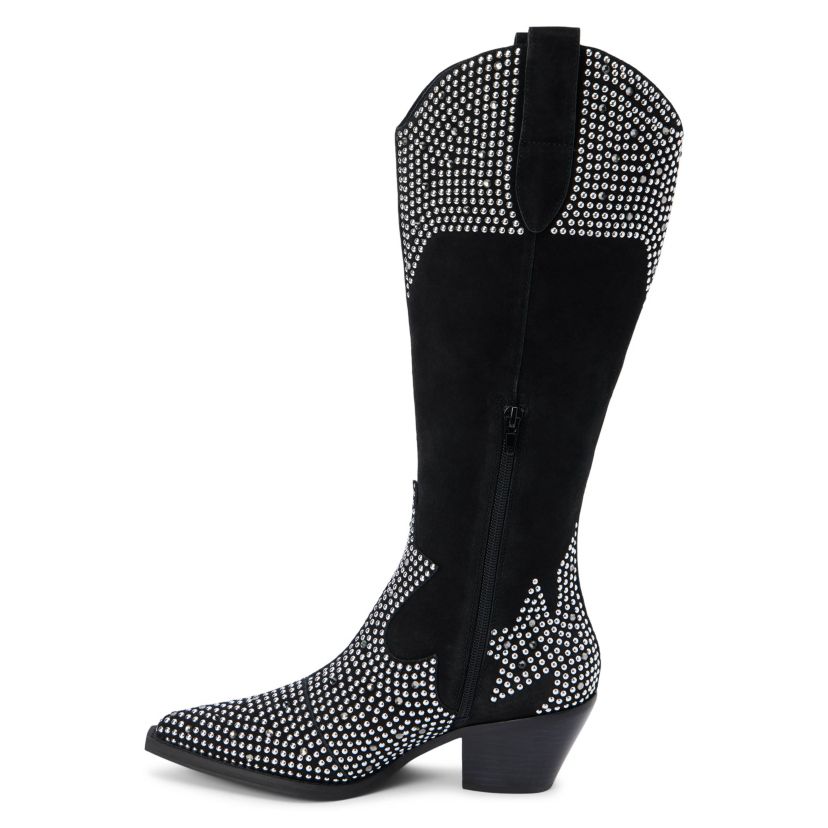 Western-inspired knee high boot with stud detail.