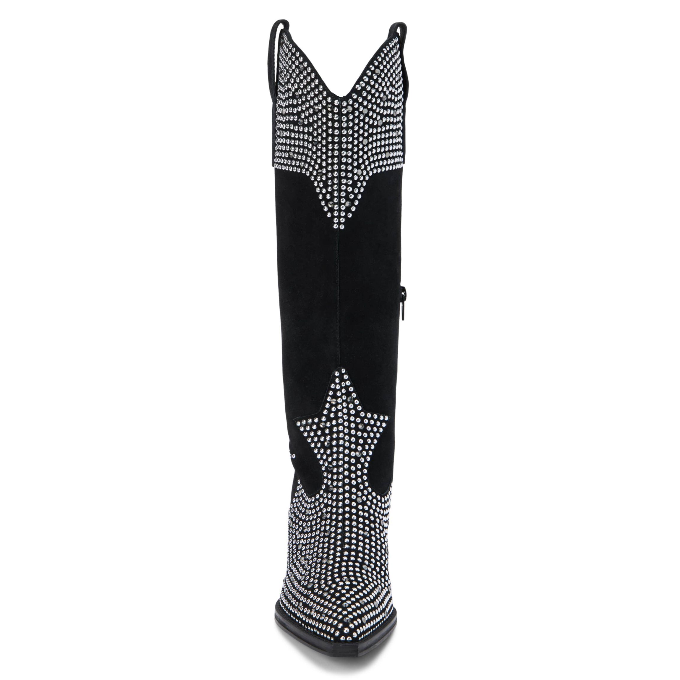 Western-inspired knee high boot with stud detail.
