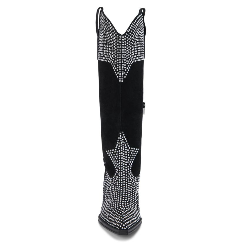 Western-inspired knee high boot with stud detail.