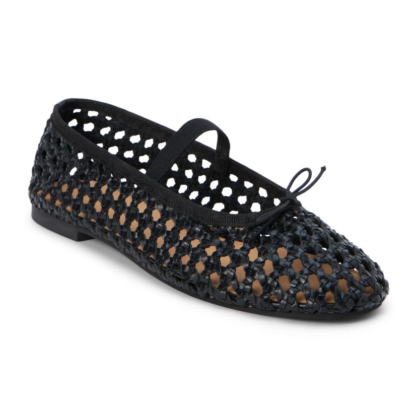Mary jane ballet flat with woven detail.