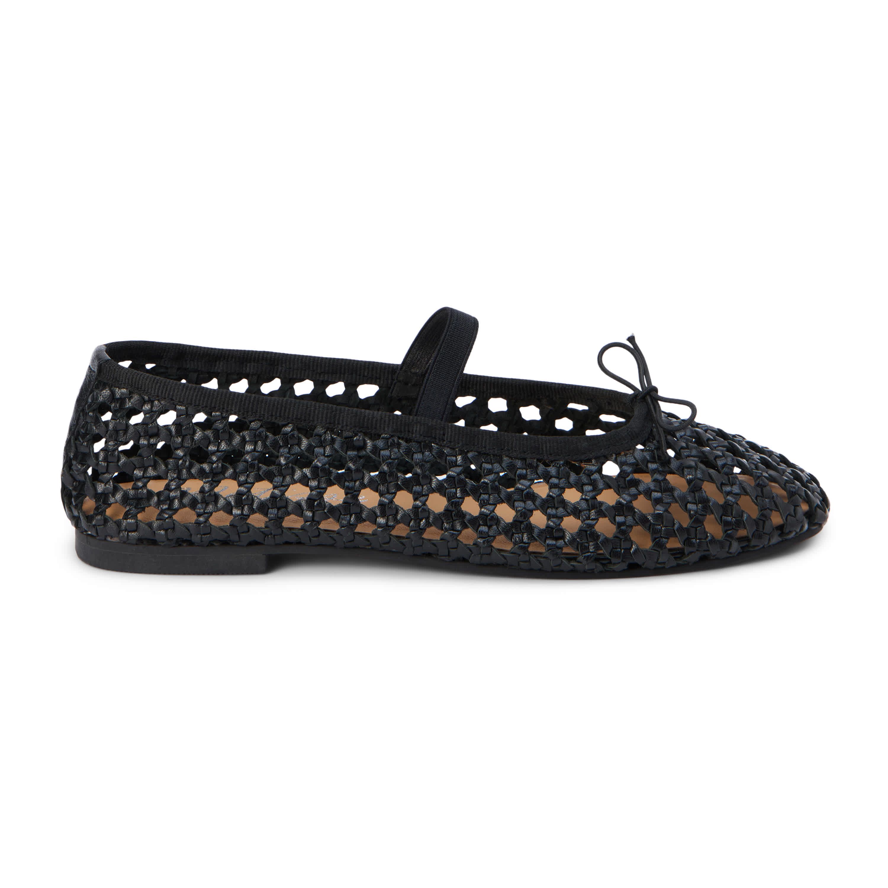 Mary jane ballet flat with woven detail.