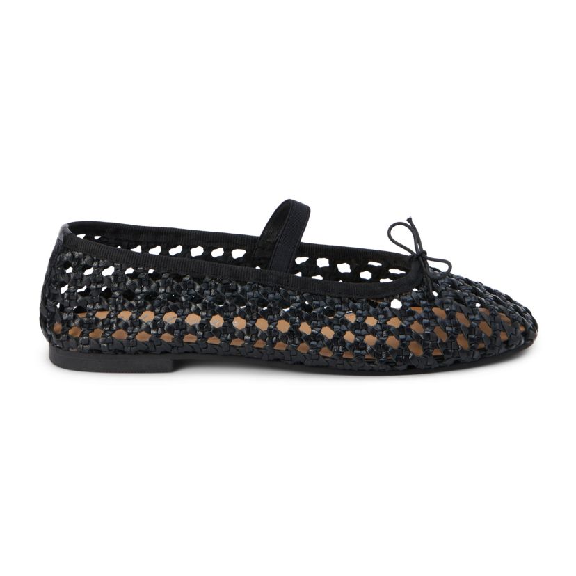 Mary jane ballet flat with woven detail.